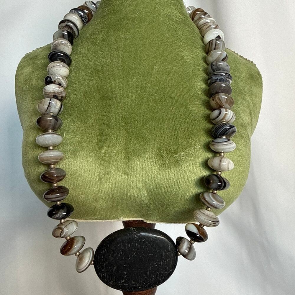 Vintage Natural Banded Agate Necklace 18" Suleimani Eye Stone Statement